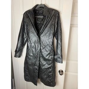 VTG FUDA NEW YORK Womens Snake Print Trench Coat Rain Jacket Metallic Silver S